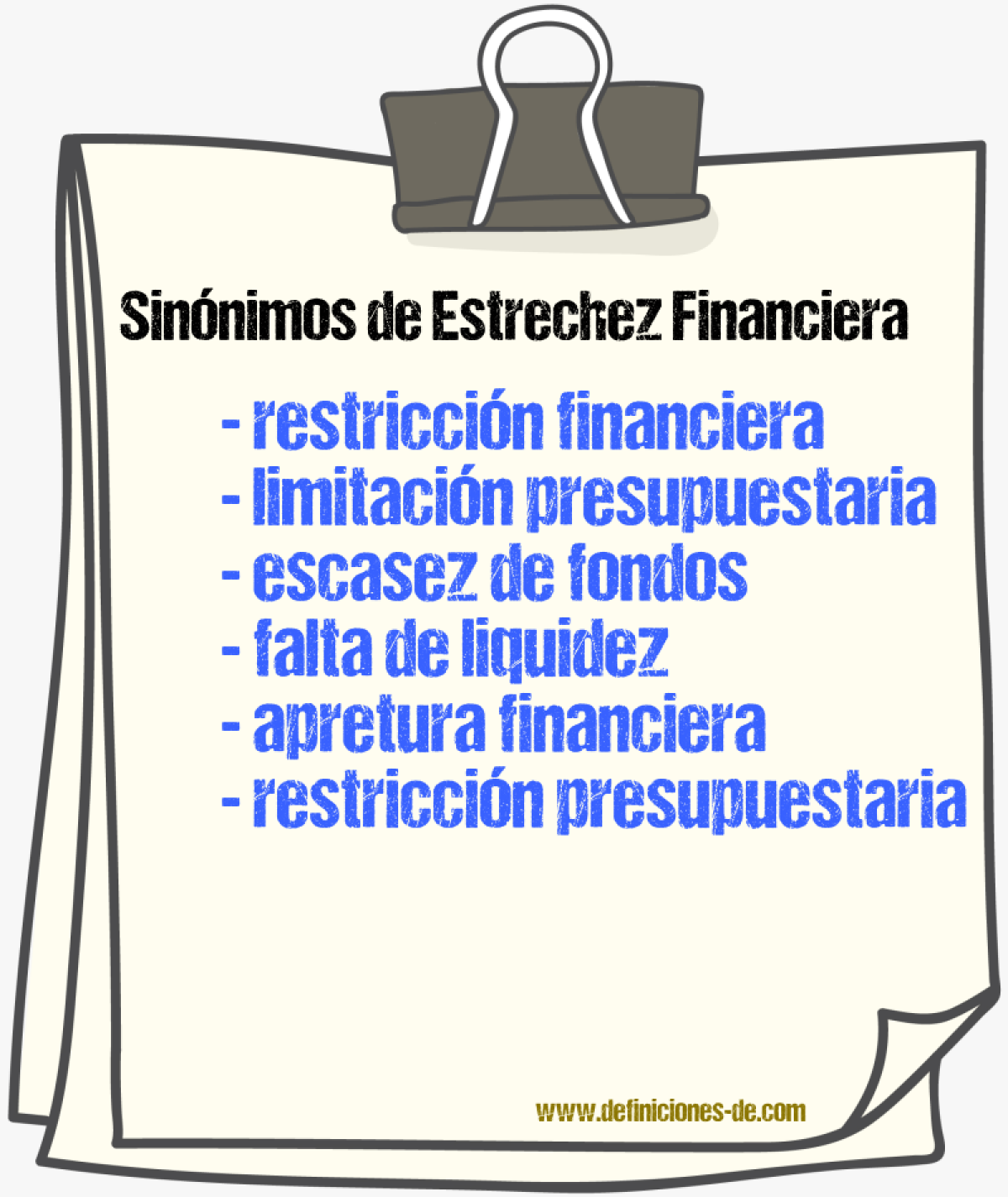 Sinónimos de estrechez financiera