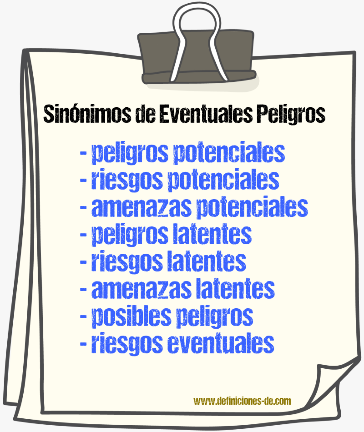 Sinónimos de eventuales peligros