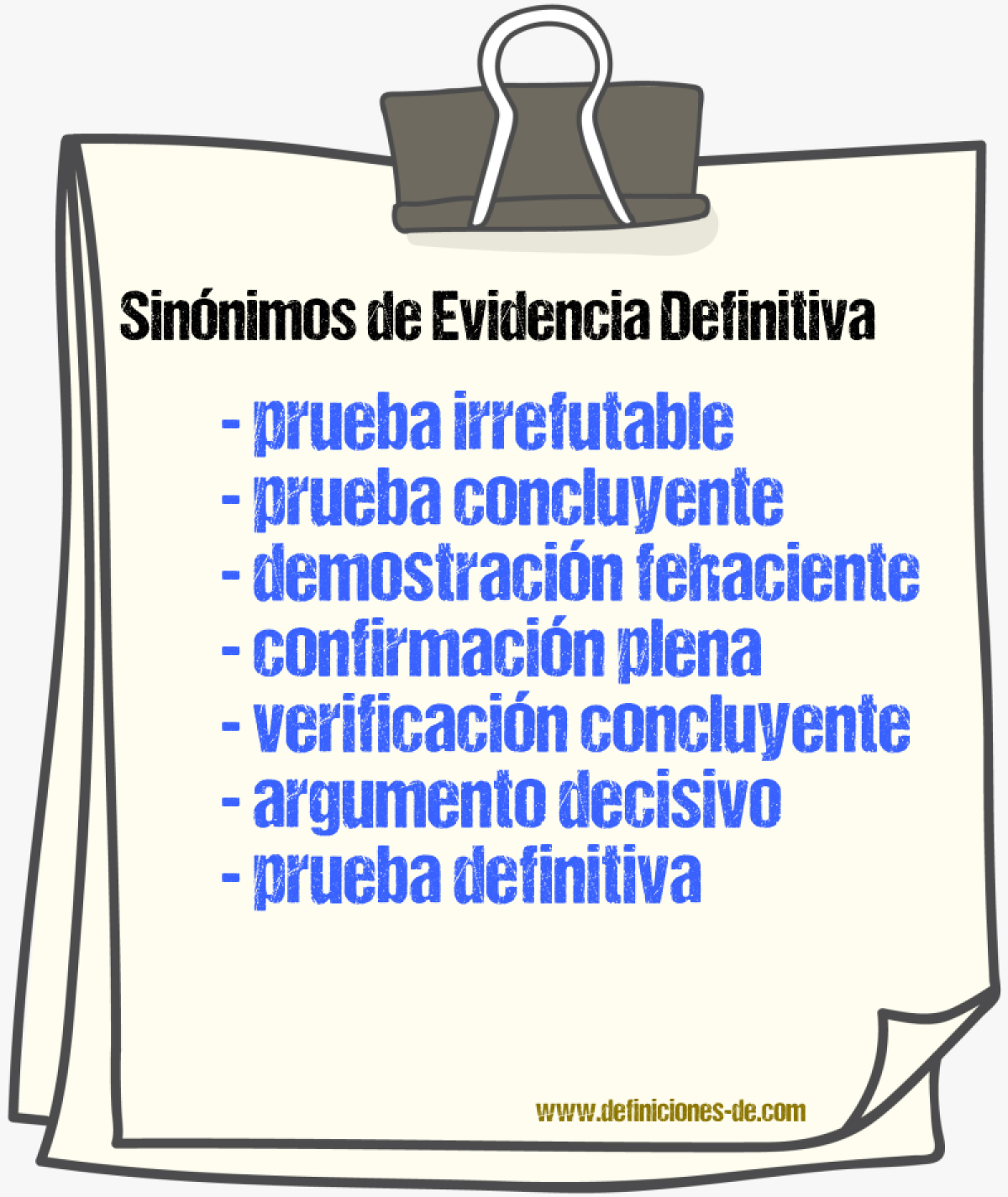 Sinónimos de evidencia definitiva