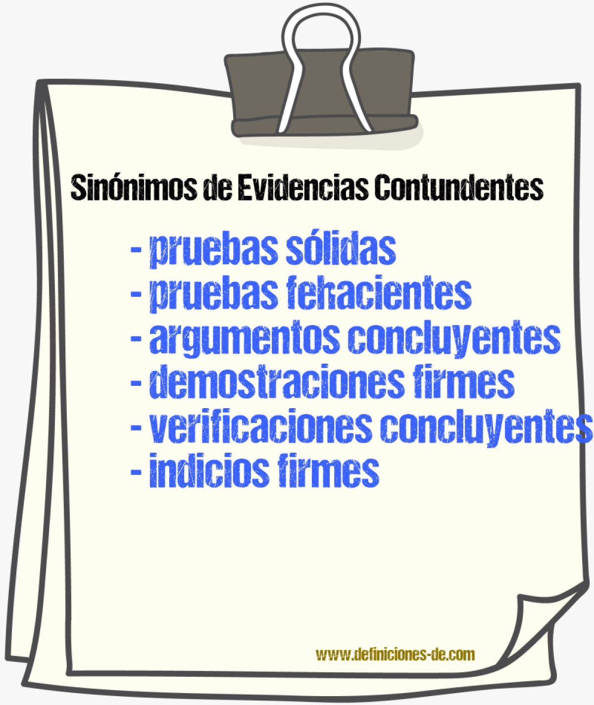 Sinónimos de evidencias contundentes