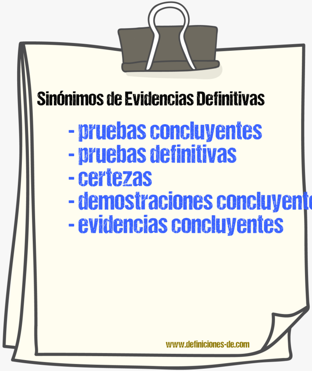 Sinónimos de evidencias definitivas