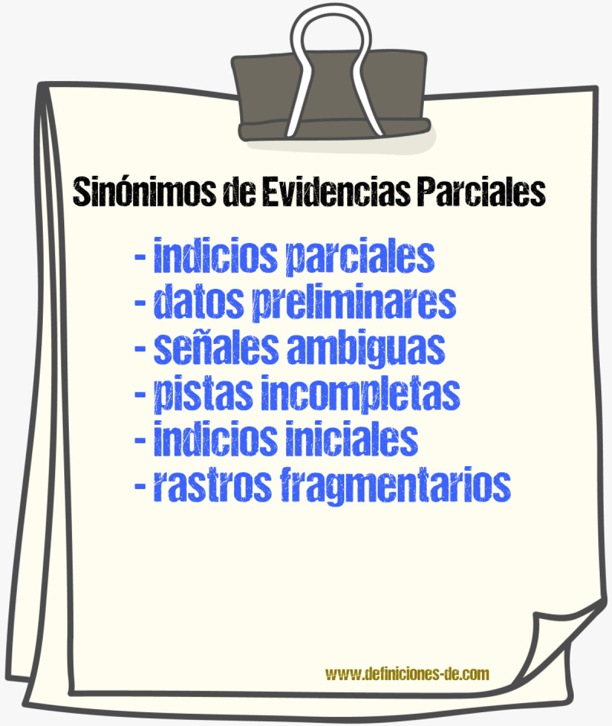 Sinónimos de evidencias parciales