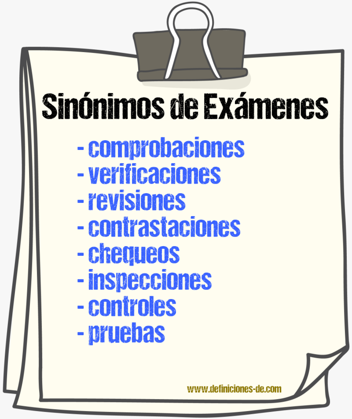 Sinónimos de exámenes