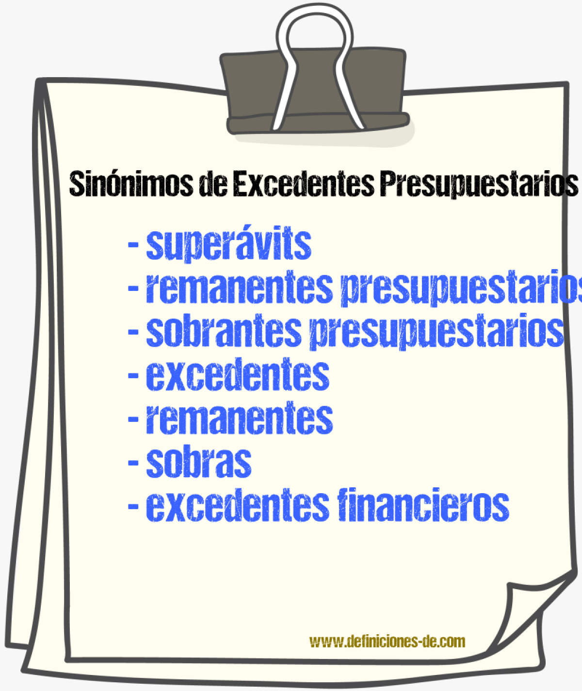 Sinónimos de excedentes presupuestarios