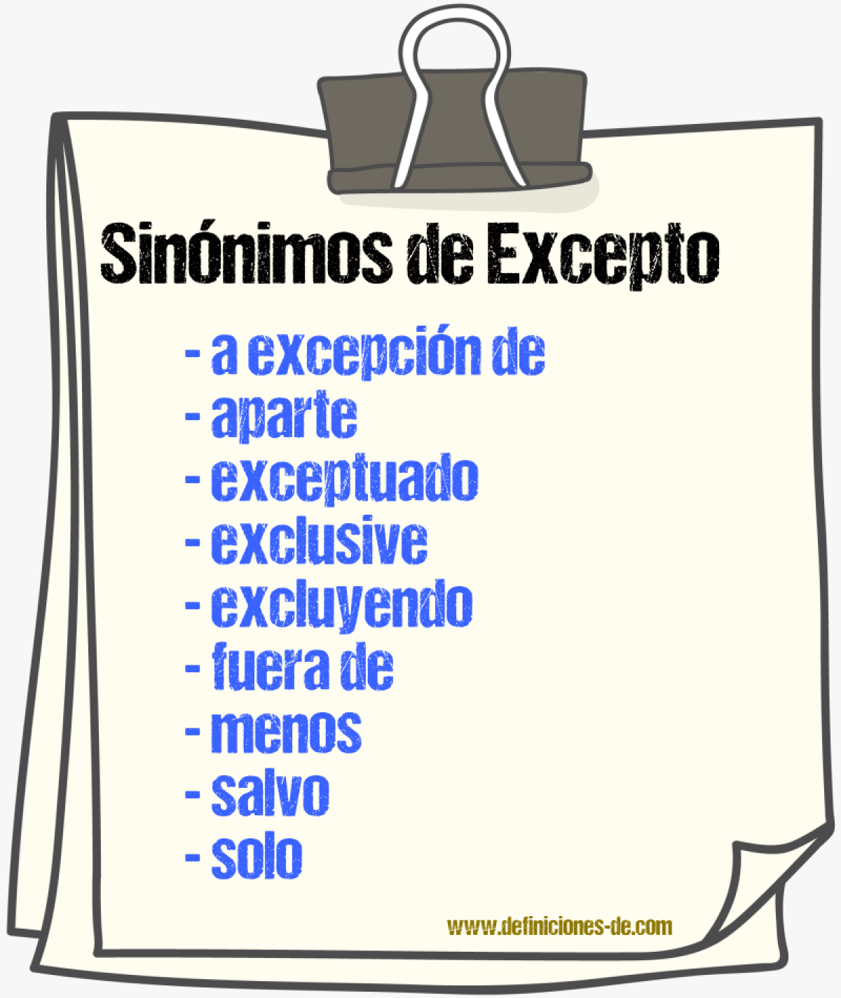 Sinnimos de excepto