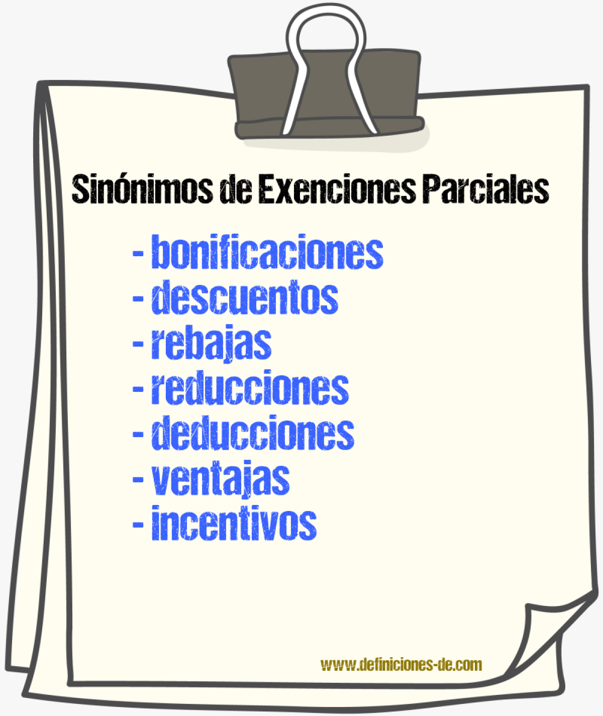 Sinónimos de exenciones parciales