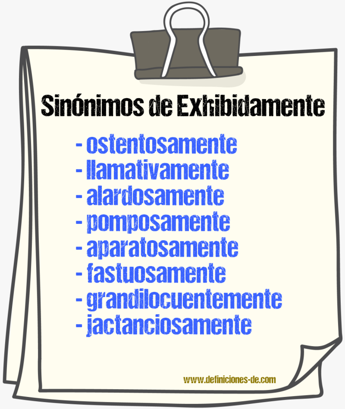 Sinónimos de exhibidamente