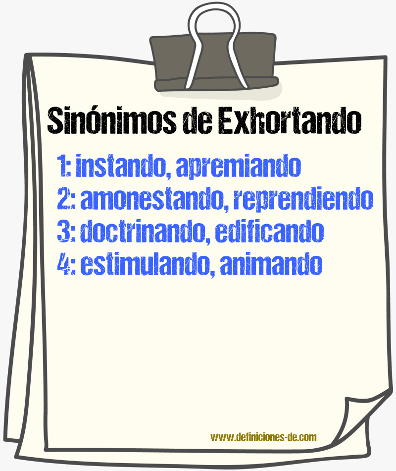 Sinónimos de exhortando