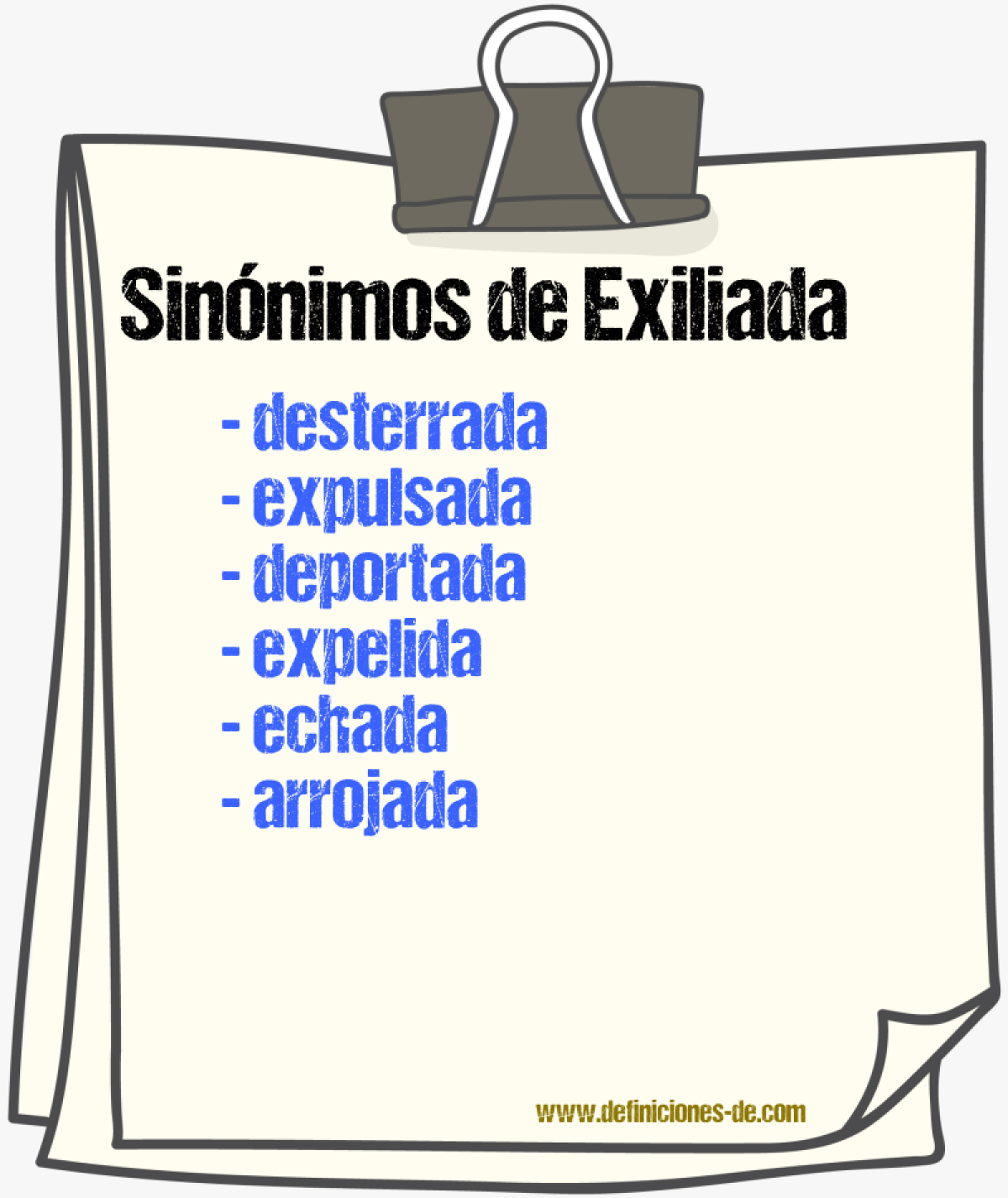 Sinónimos de exiliada