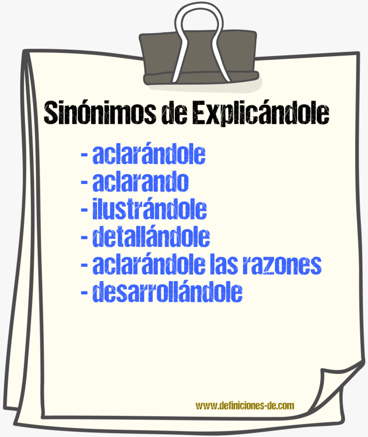 Sinónimos de explicándole