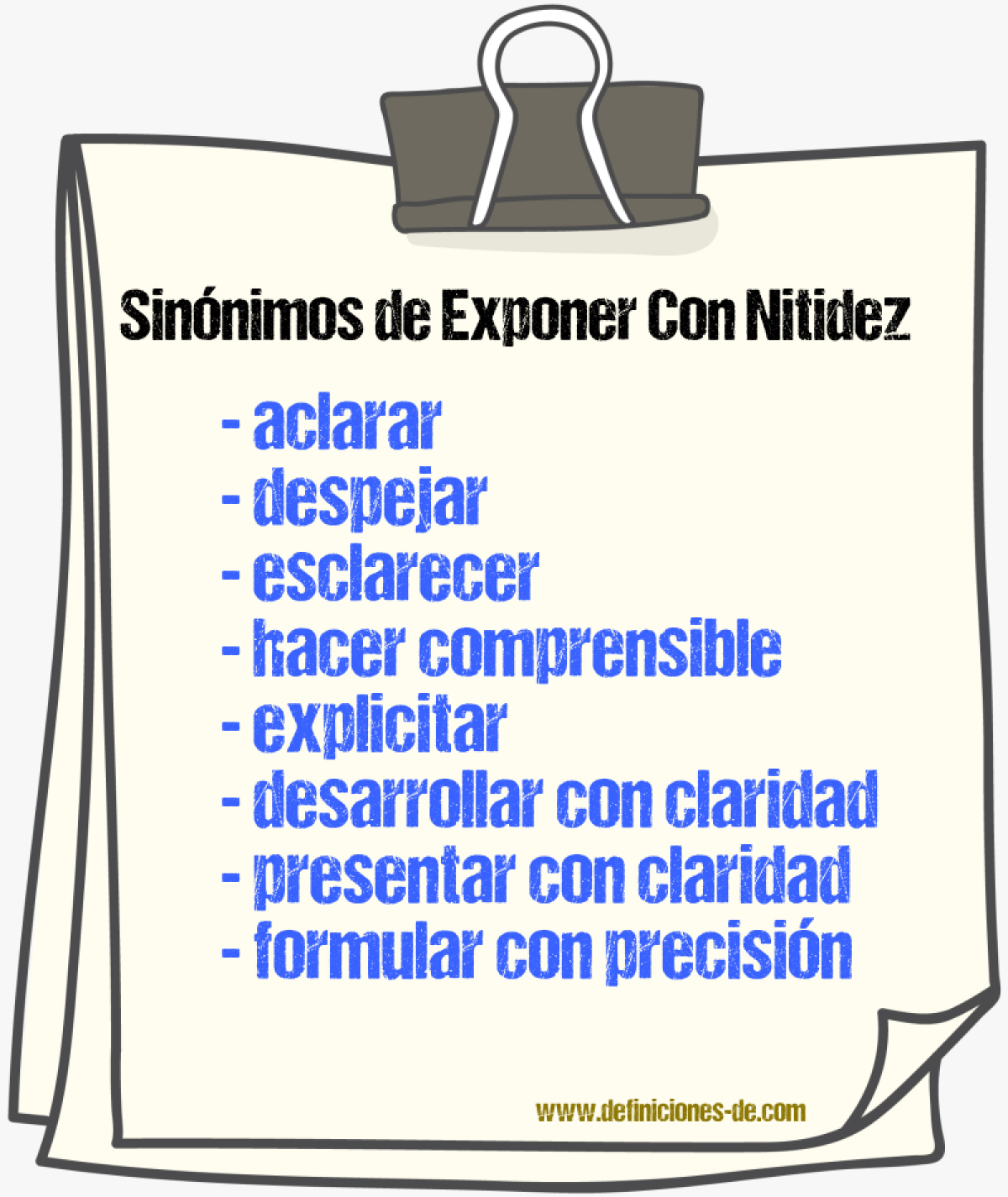 Sinónimos de exponer con nitidez