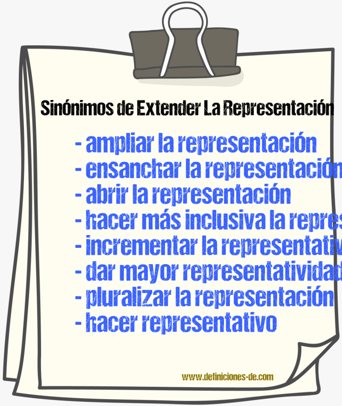 Sinónimos de extender la representación