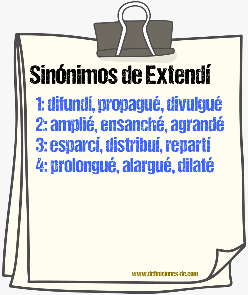 Sinónimos de extendí