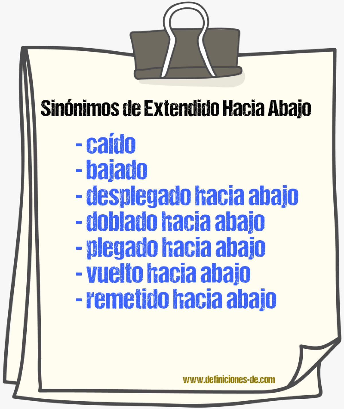 Sinónimos de extendido hacia abajo