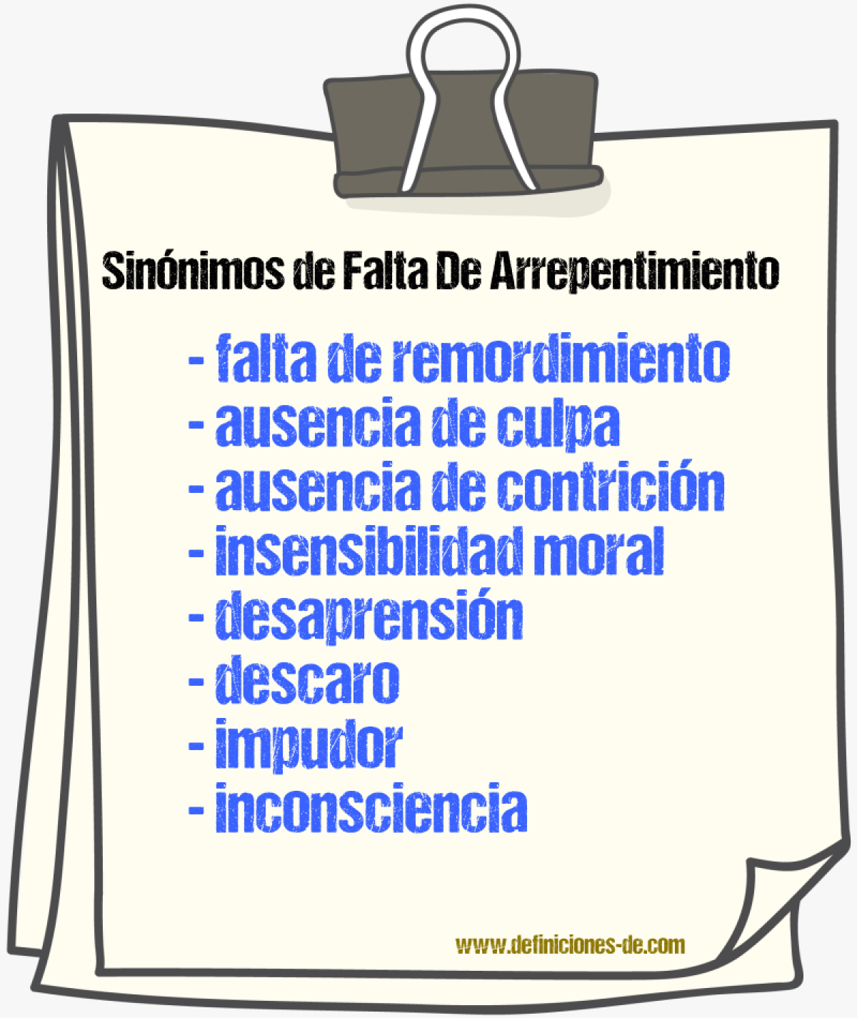 Sinónimos de falta de arrepentimiento