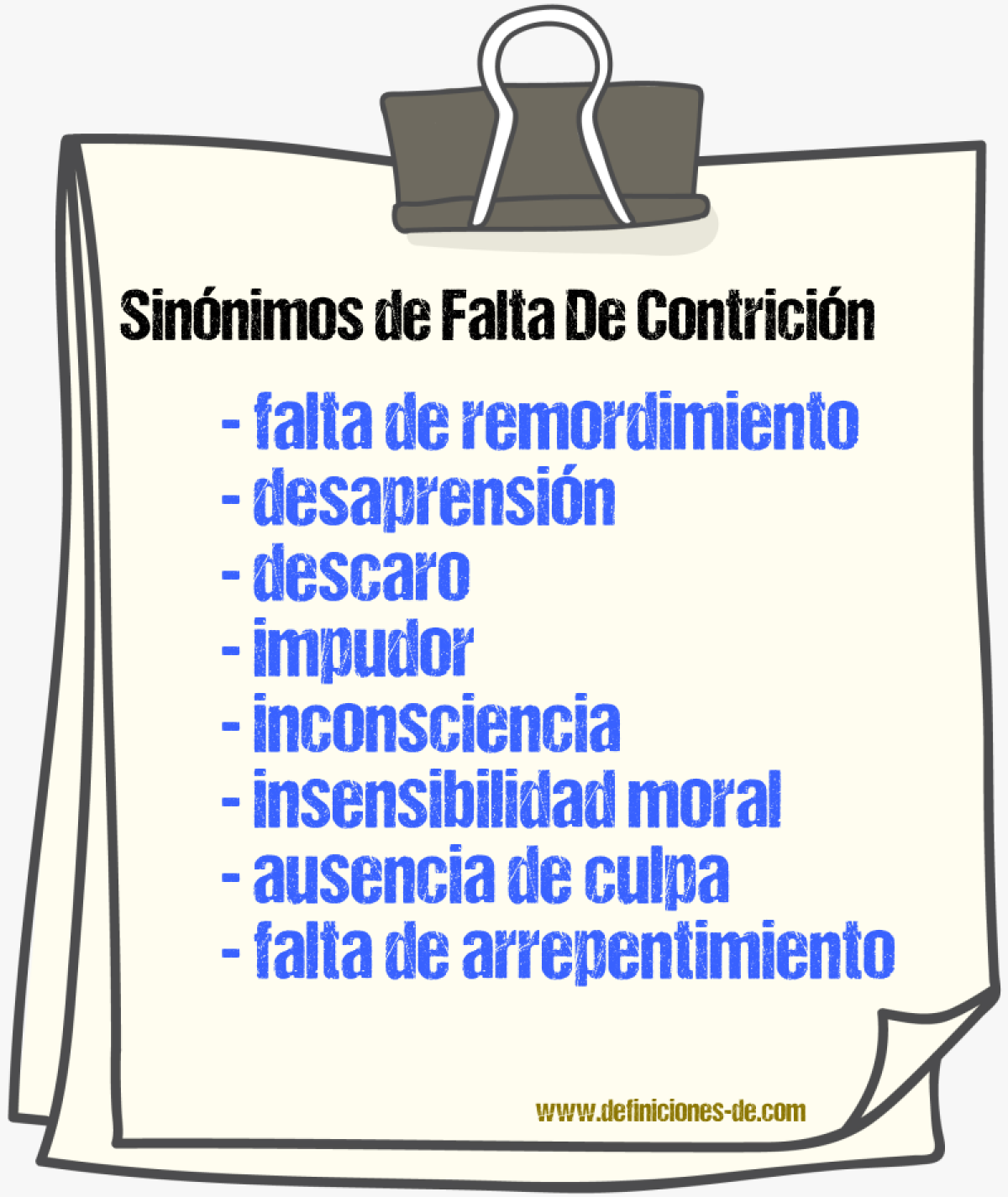 Sinónimos de falta de contrición