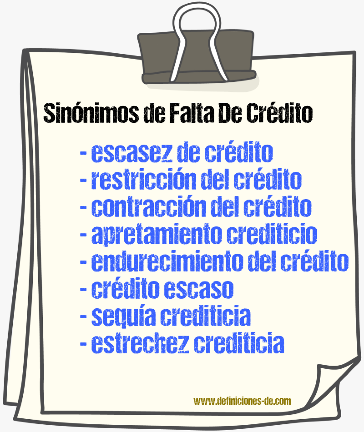 Sinónimos de falta de crédito