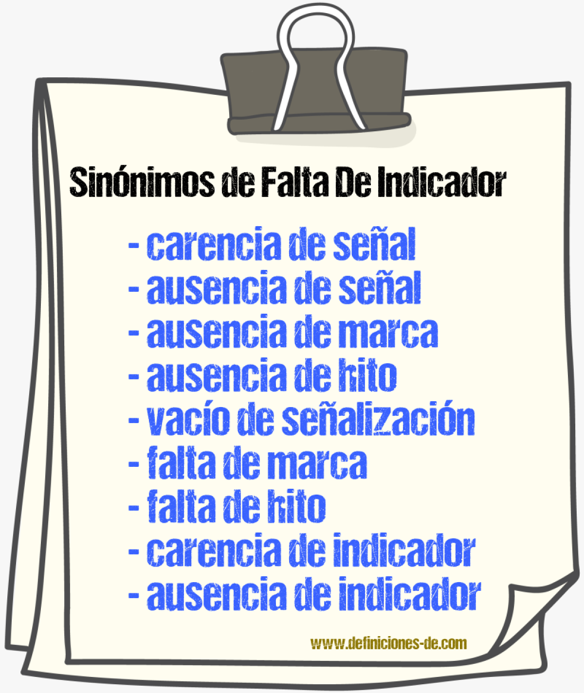 Sinónimos de falta de indicador