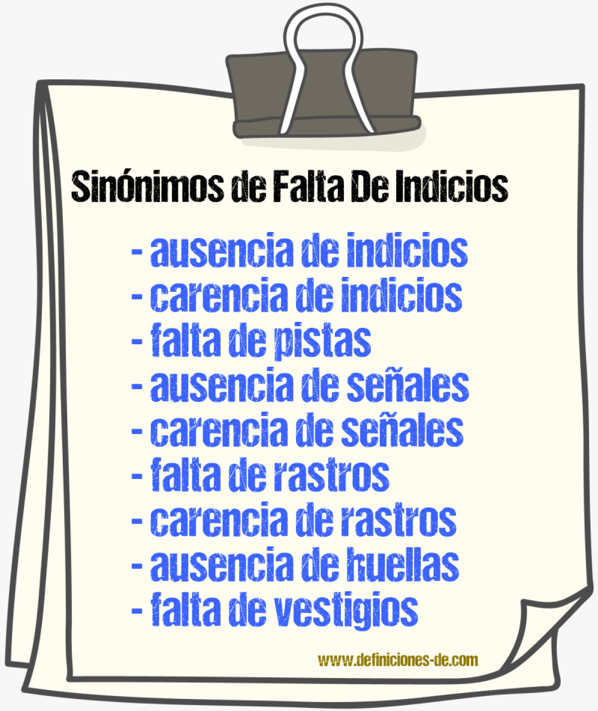 Sinónimos de falta de indicios