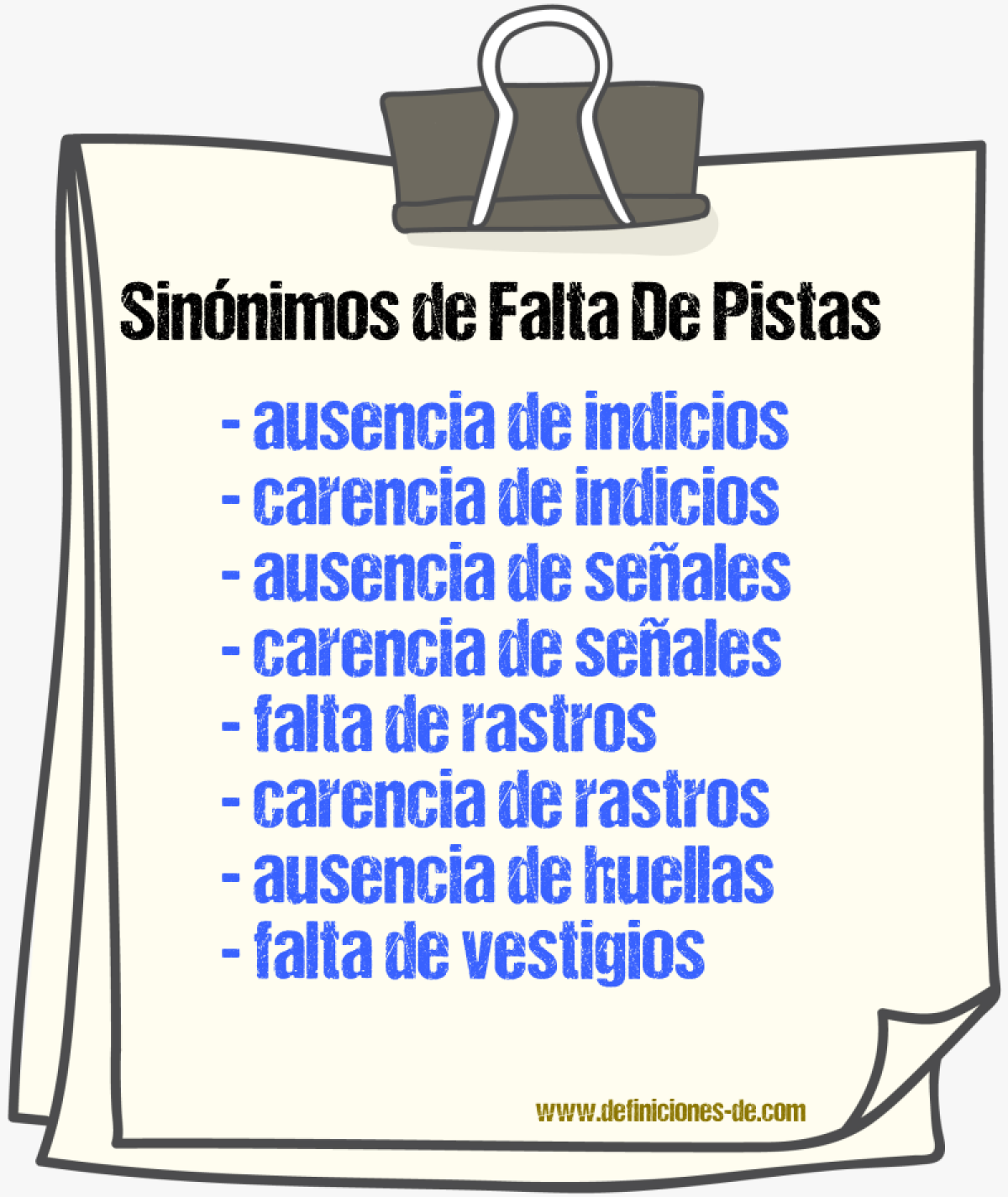 Sinónimos de falta de pistas