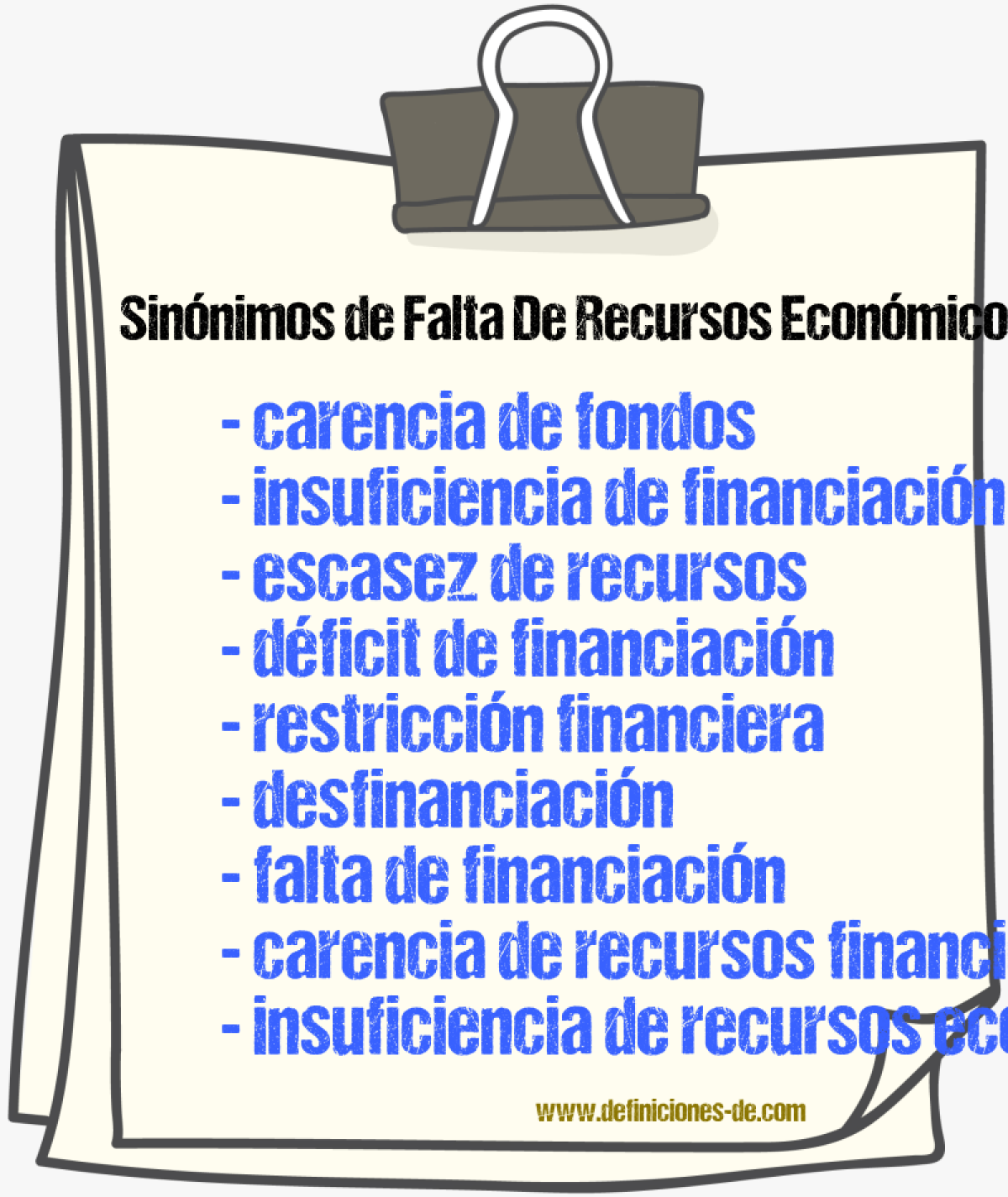 Sinónimos de falta de recursos económicos
