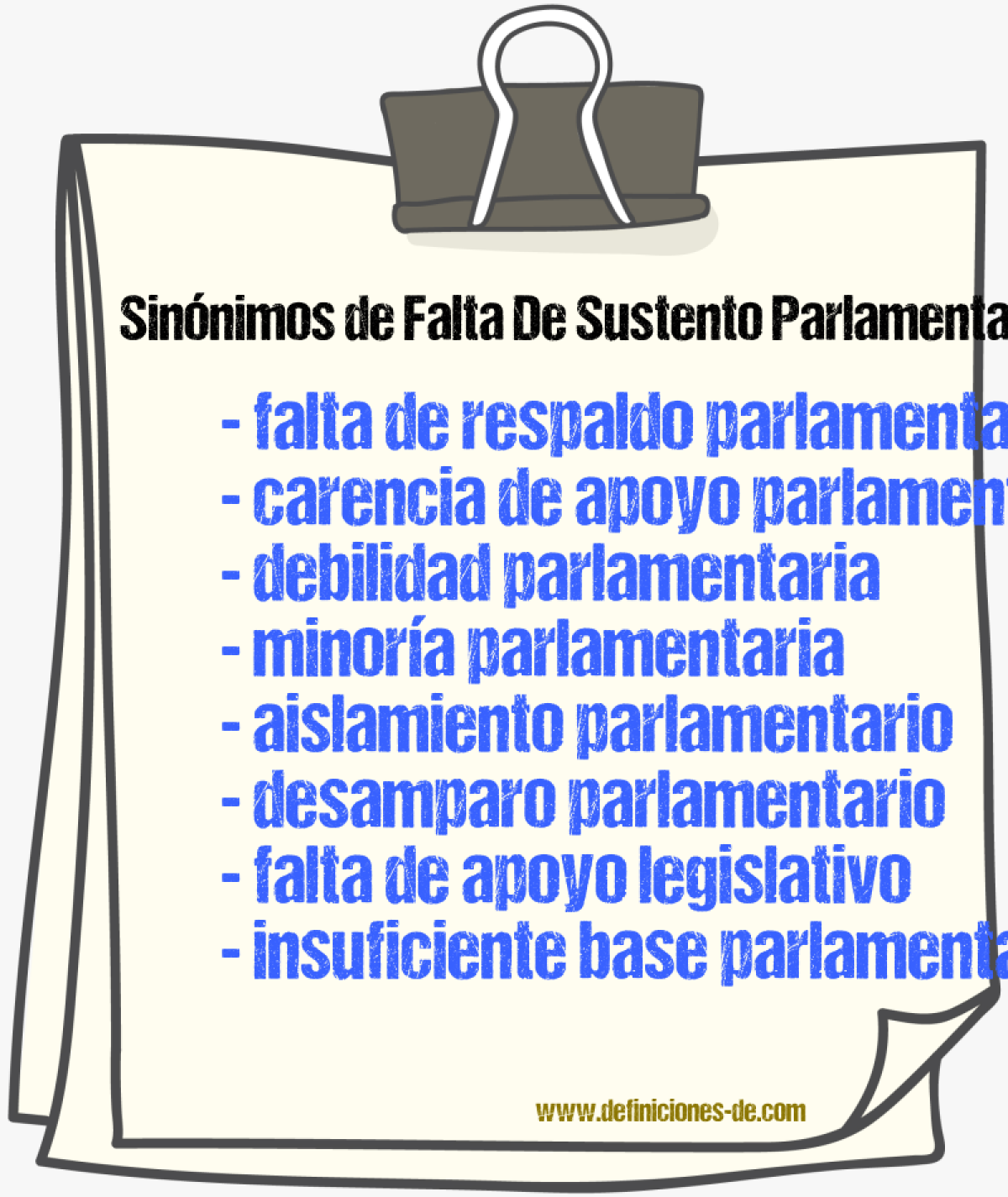 Sinónimos de falta de sustento parlamentario