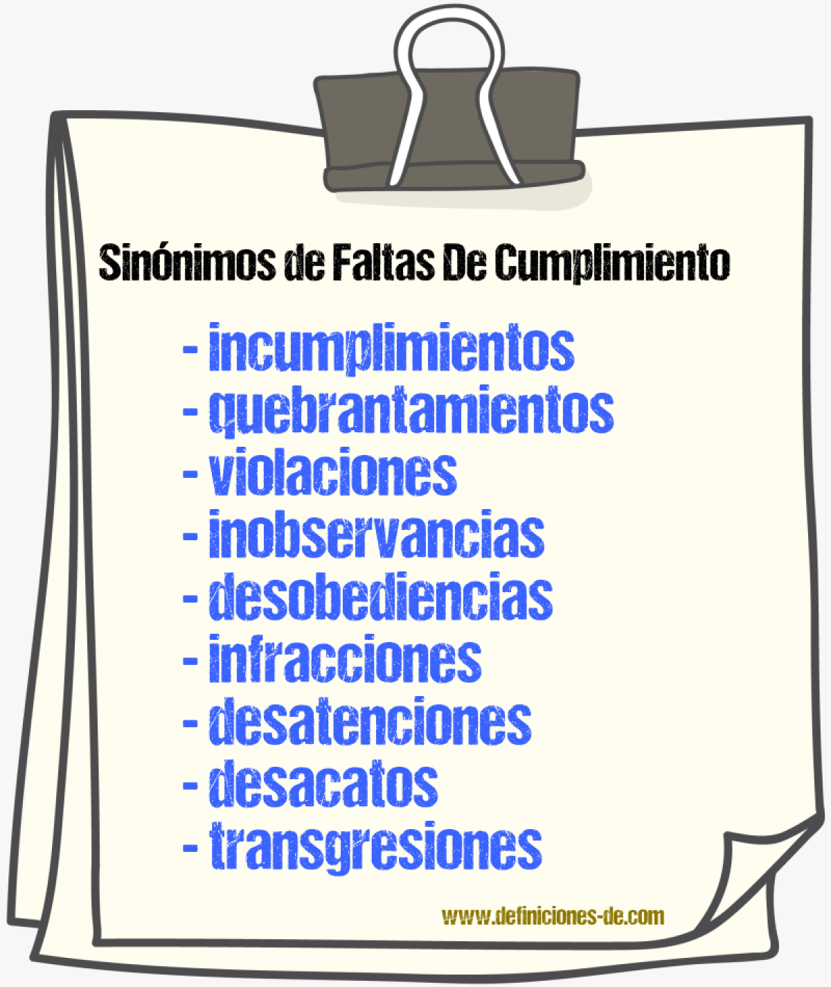 Sinónimos de faltas de cumplimiento