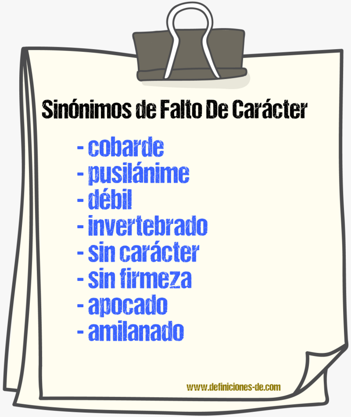 Sinónimos de falto de carácter