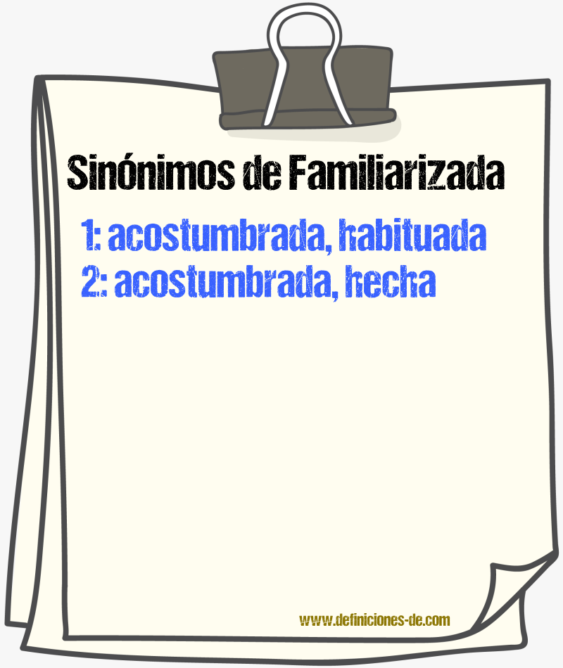 Sinónimos de familiarizada