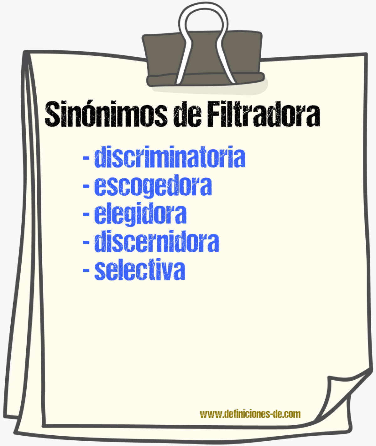 Sinónimos de filtradora