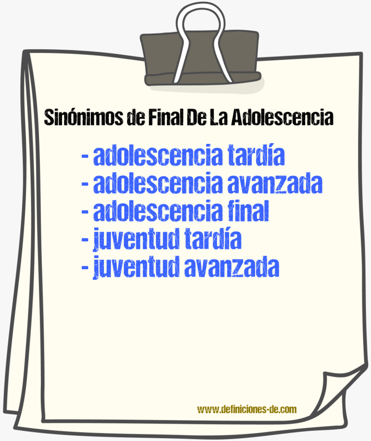 Sinónimos de final de la adolescencia