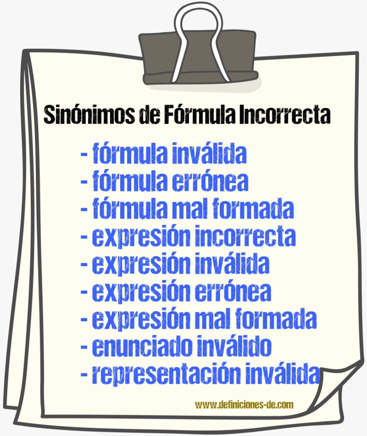 Sinónimos de fórmula incorrecta