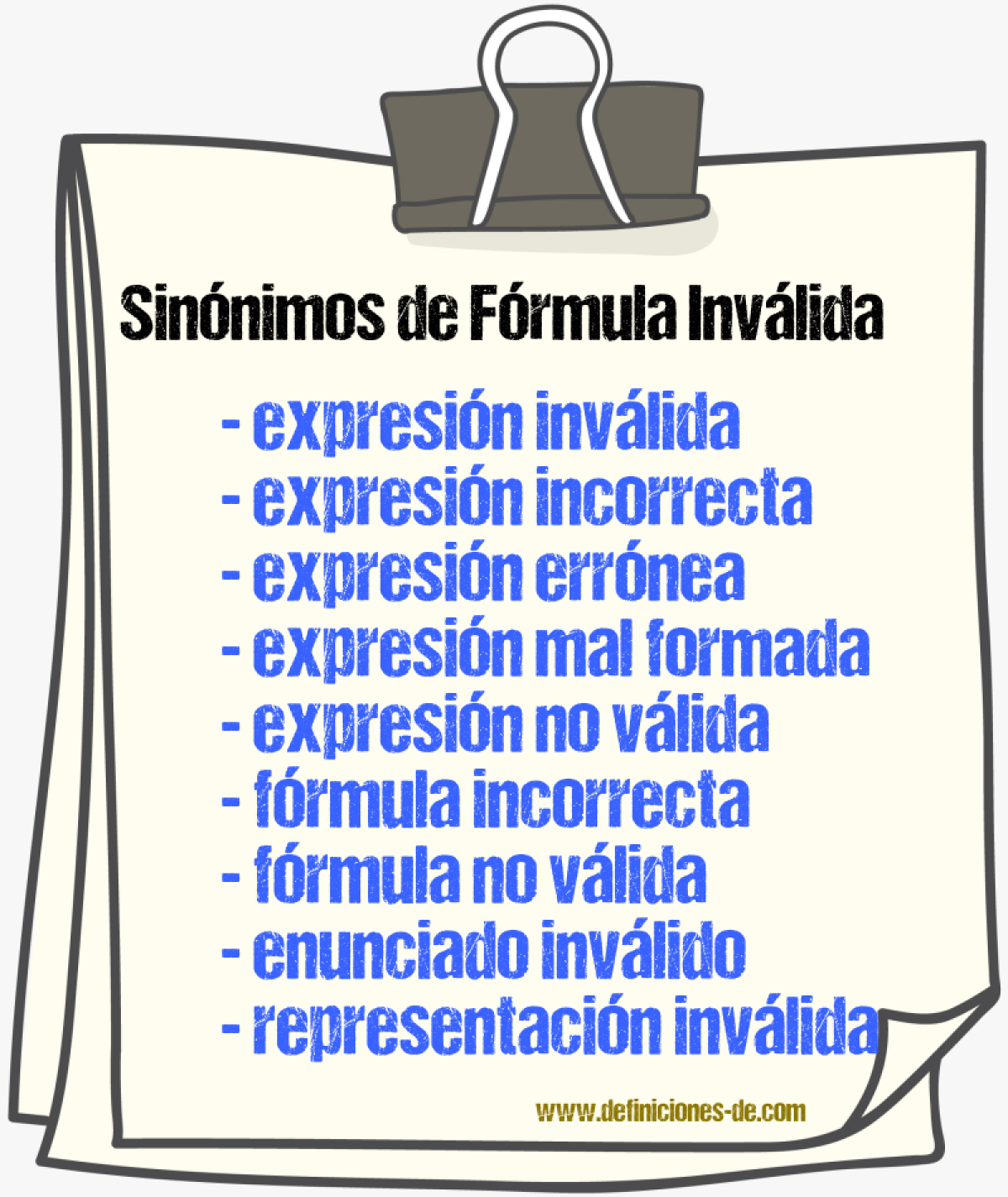 Sinónimos de fórmula inválida