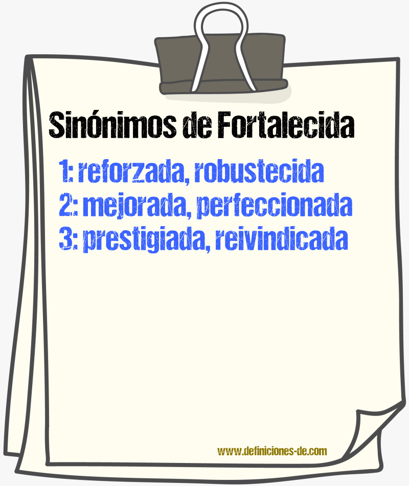 Sinónimos de fortalecida