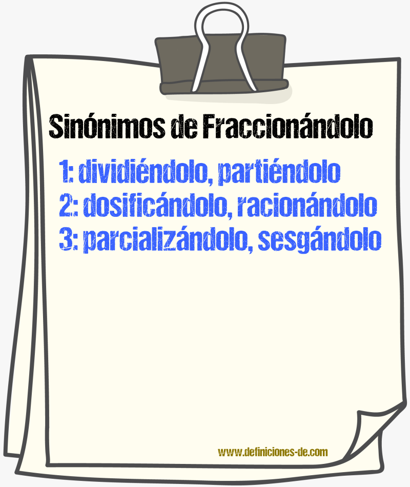 Sinónimos de fraccionándolo
