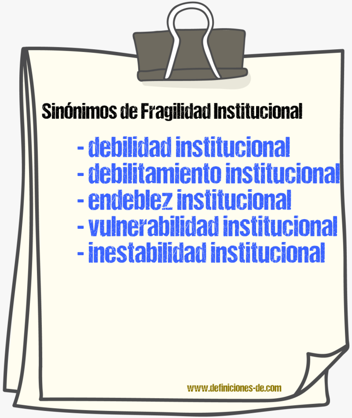 Sinónimos de fragilidad institucional