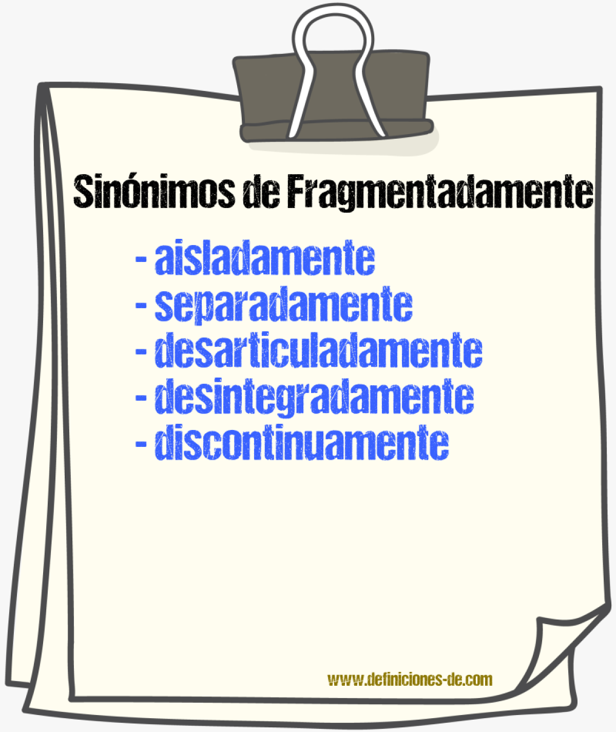 Sinónimos de fragmentadamente