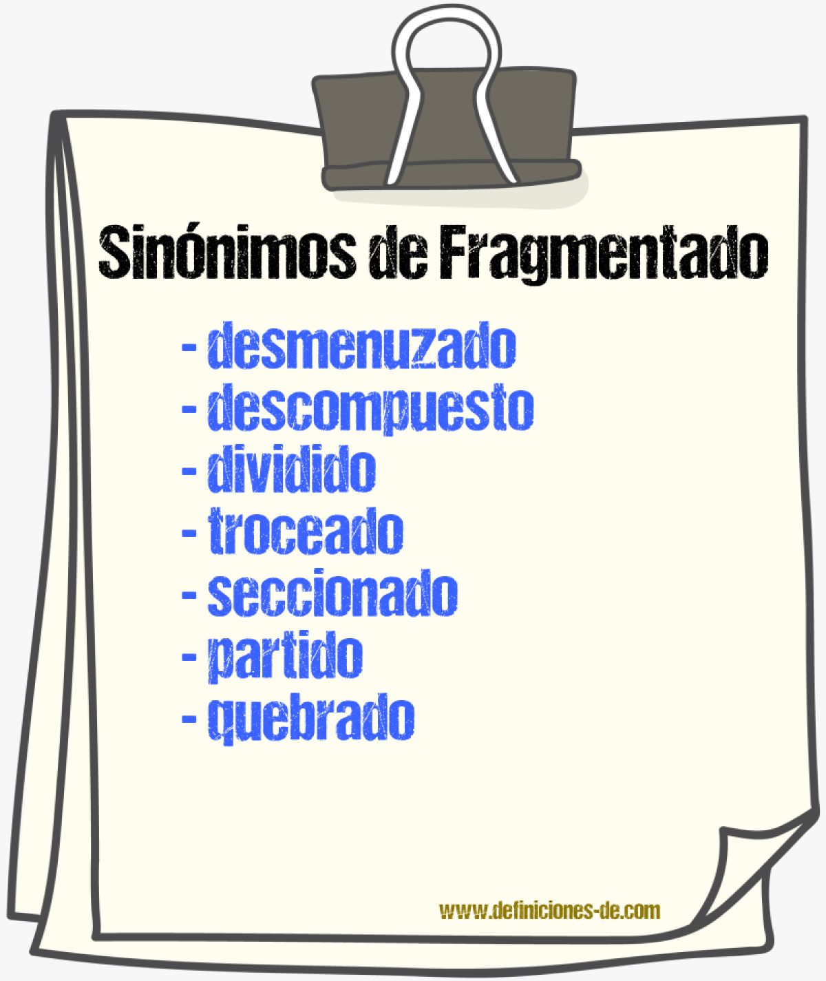 Sinónimos de fragmentado