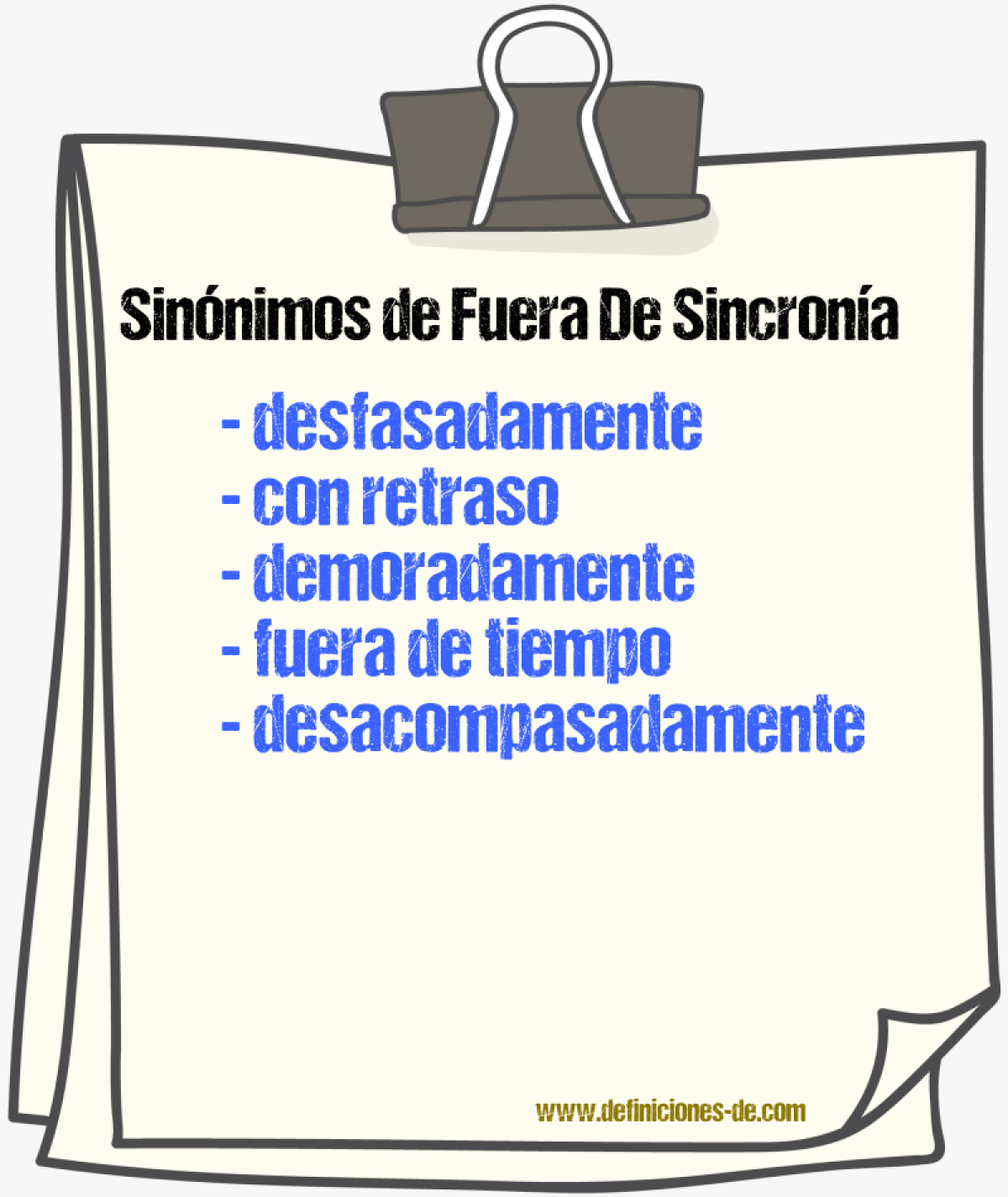 Sinónimos de fuera de sincronía