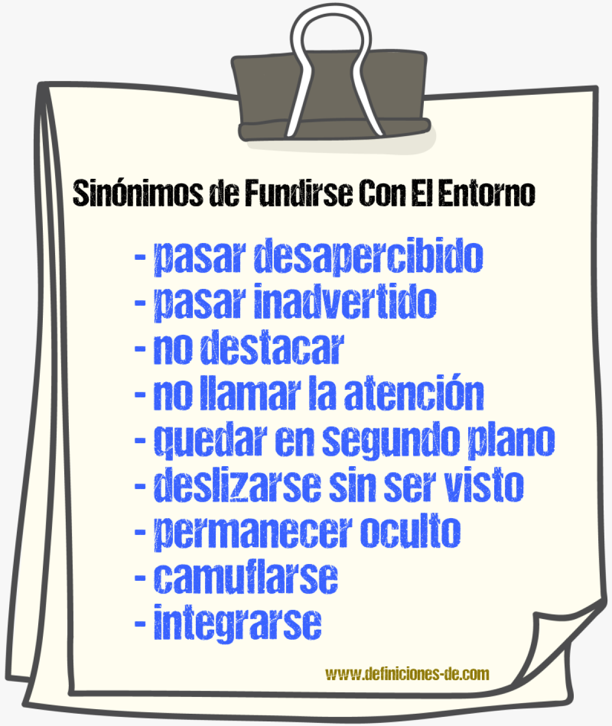 Sinónimos de fundirse con el entorno