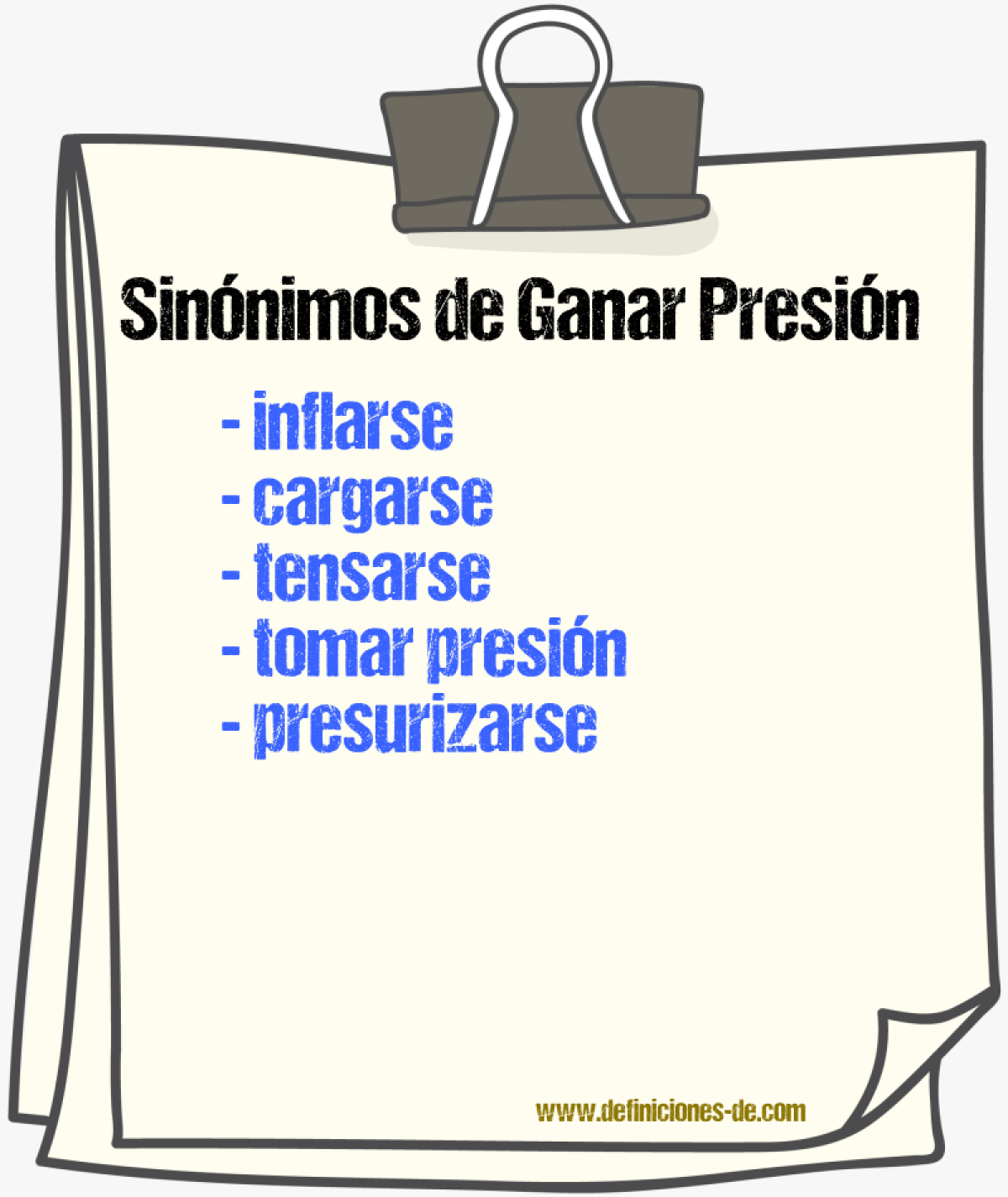Sinónimos de ganar presión