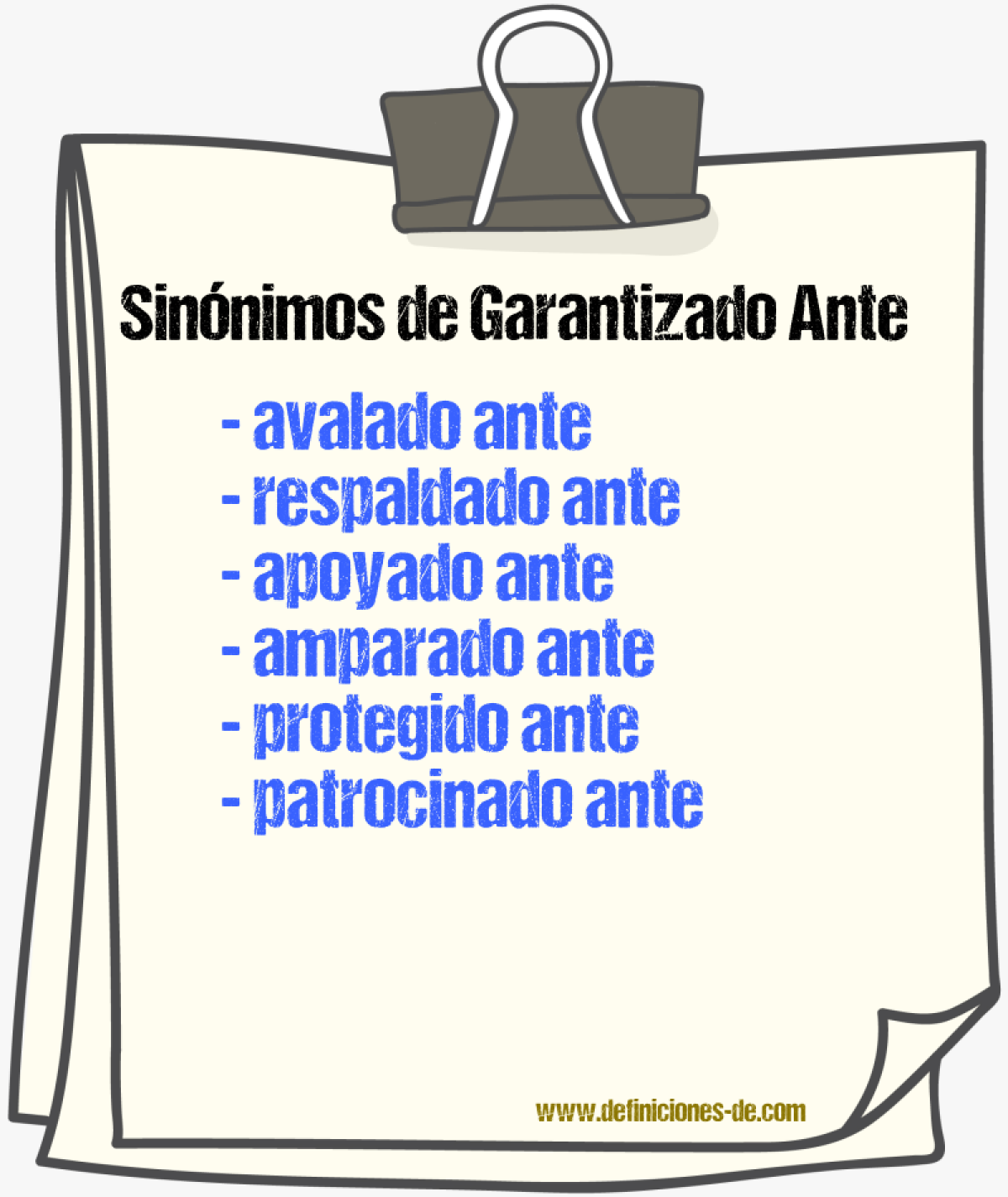 Sinónimos de garantizado ante