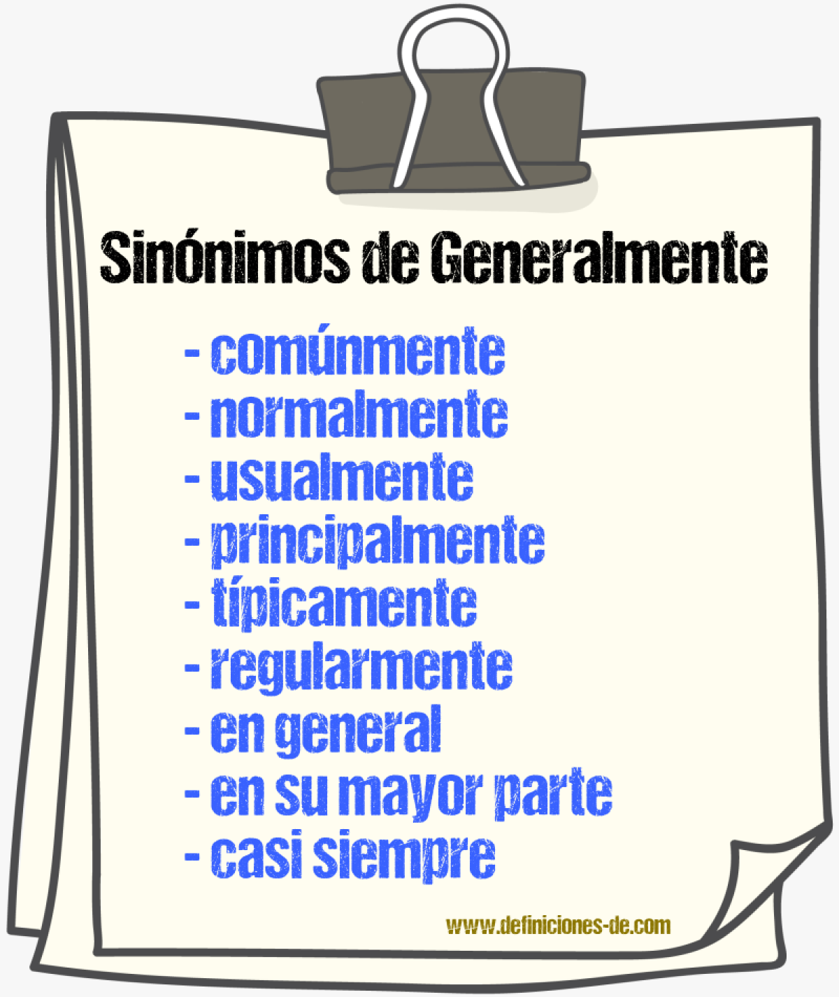 Sinnimos de generalmente