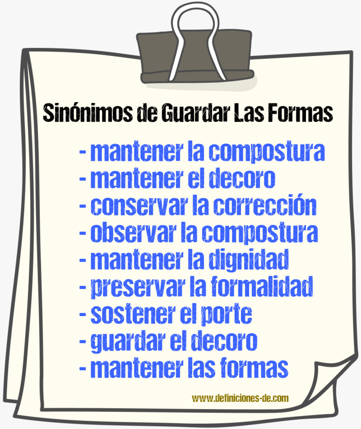 Sinónimos de guardar las formas