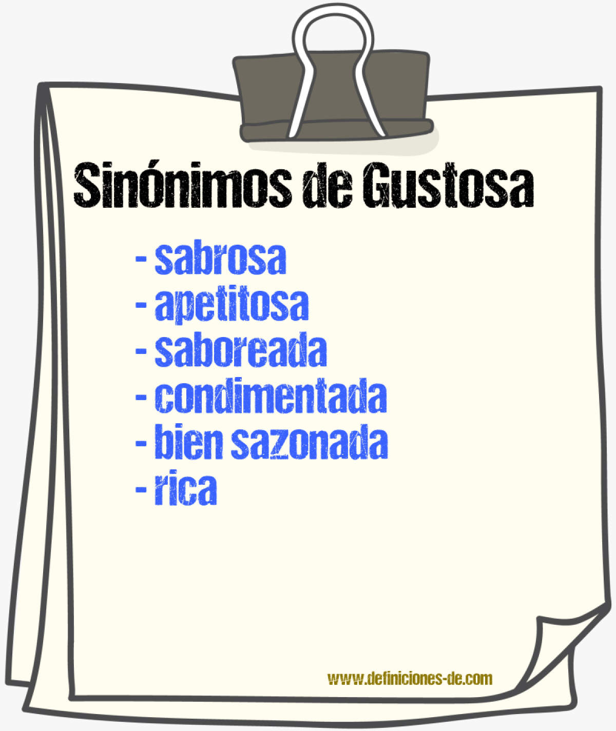 Sinónimos de gustosa