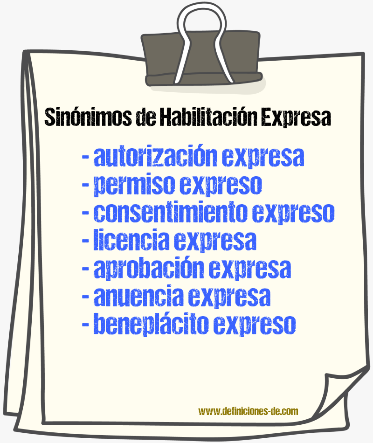 Sinónimos de habilitación expresa