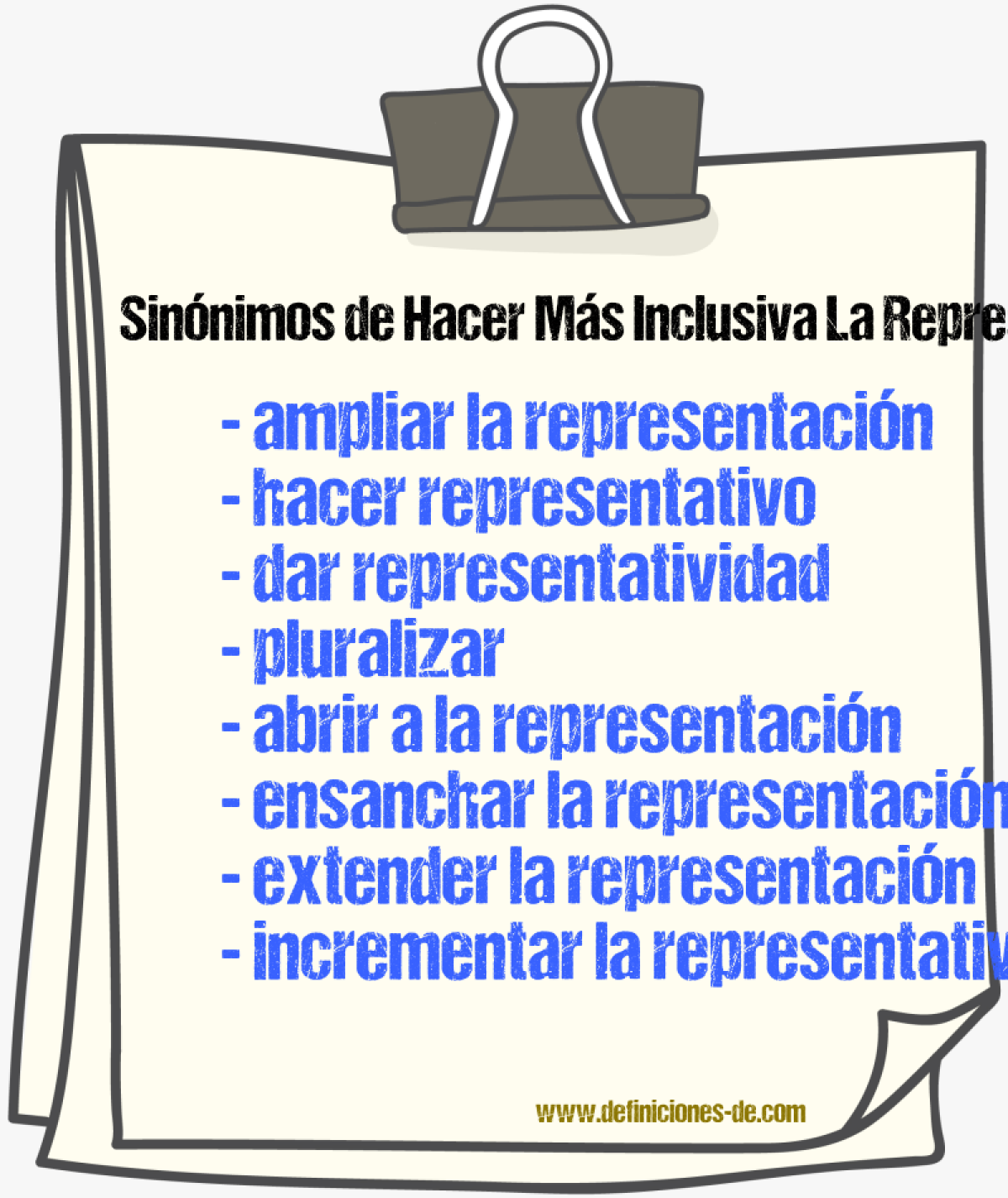 Sinónimos de hacer más inclusiva la representación