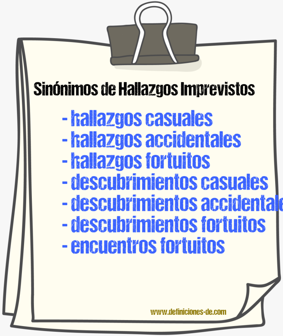 Sinónimos de hallazgos imprevistos