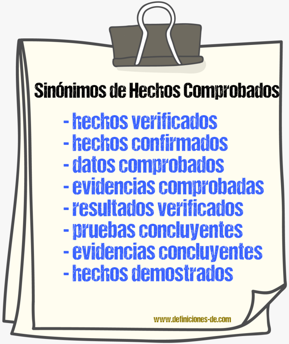 Sinónimos de hechos comprobados