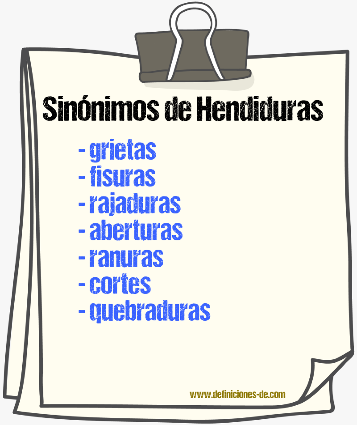 Sinónimos de hendiduras
